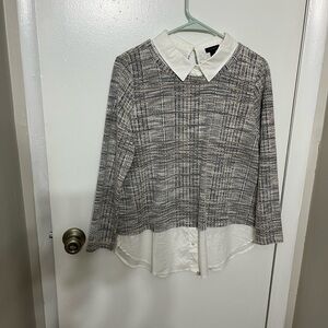 Ann Taylor Black and White Plaid Top